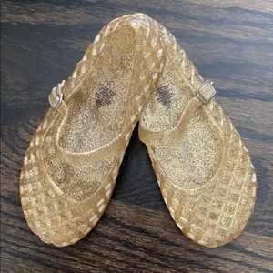 Gold glitter jelly Mary Janes